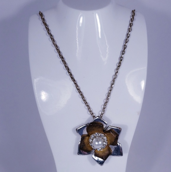 Flower pendant necklace Pearl Rhinestone - Picture 2 of 4
